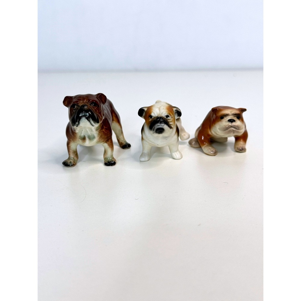 Set of 3 ENGLISH BULLDOG Vintage Ceramic Figurines Small Standing Sitting